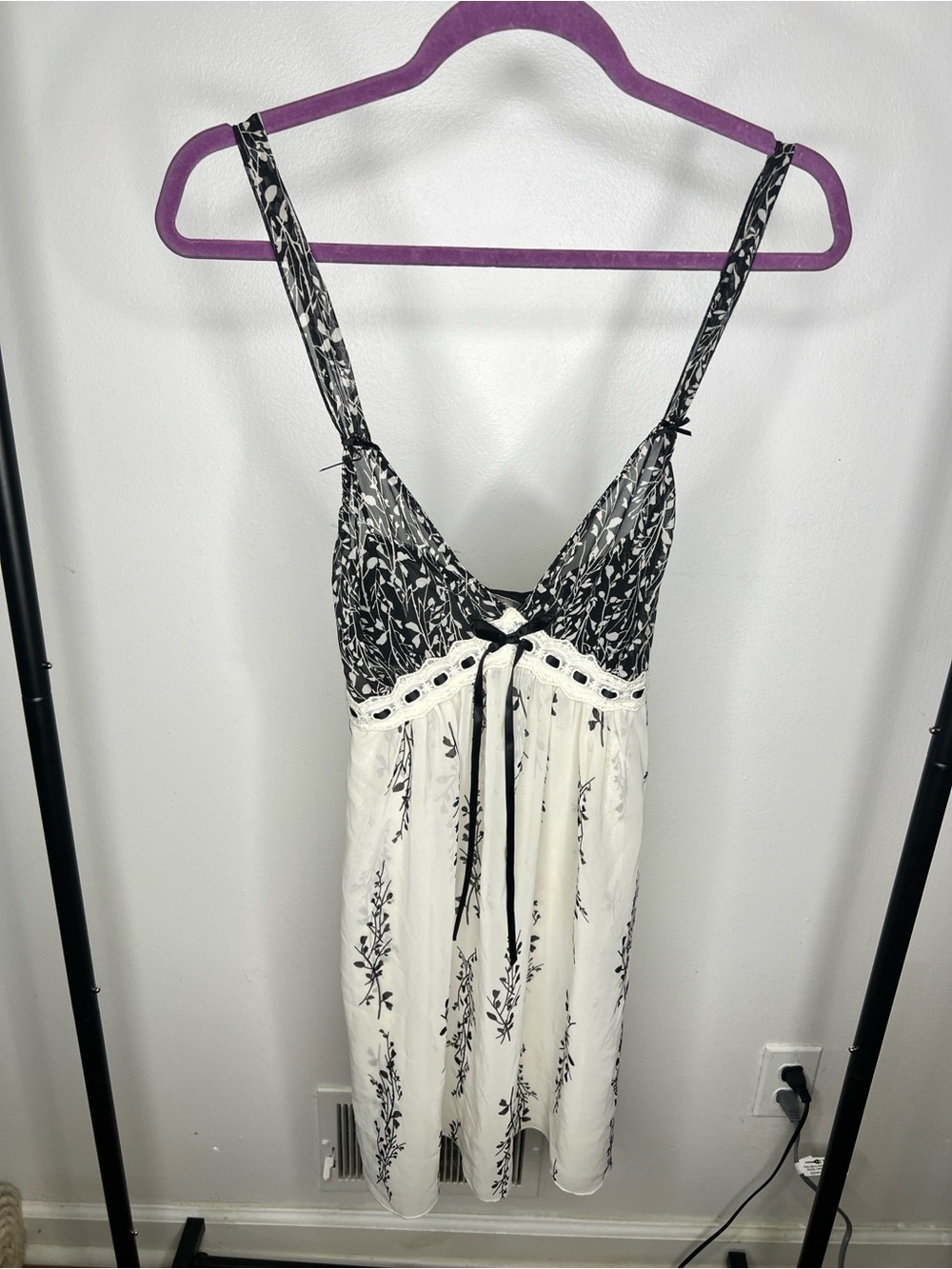 Linea Donatella Black and White Floral Tie-Front sheer dress